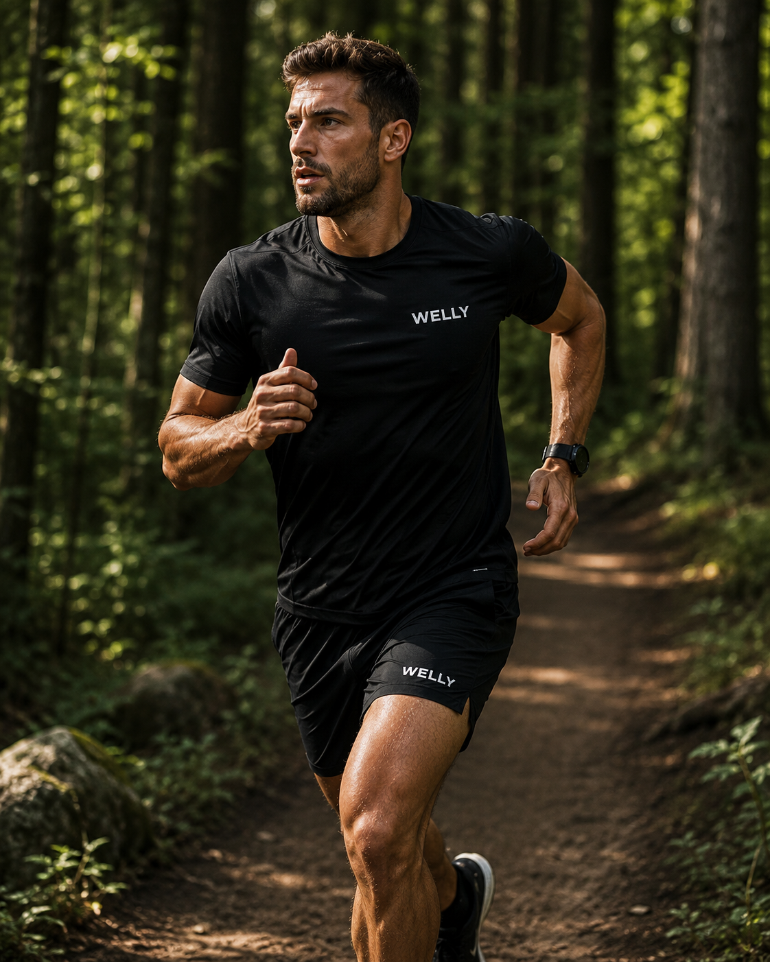 WELLY runner on a forest trail